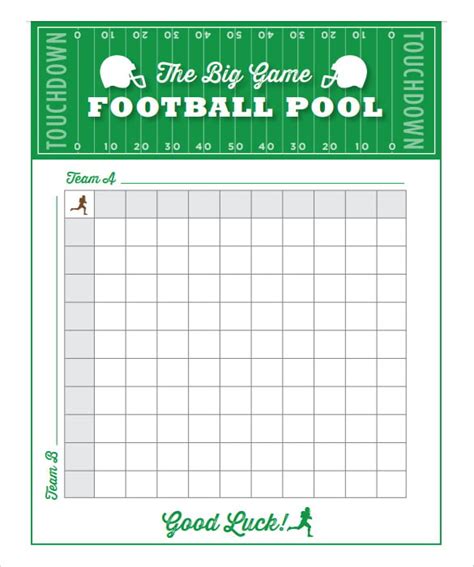 Free Super Bowl squares template Download your printable before the big game. . Football pool printable sheets
